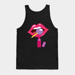 Lollipop red lips. Girly lipstick makeup candy Tank Top